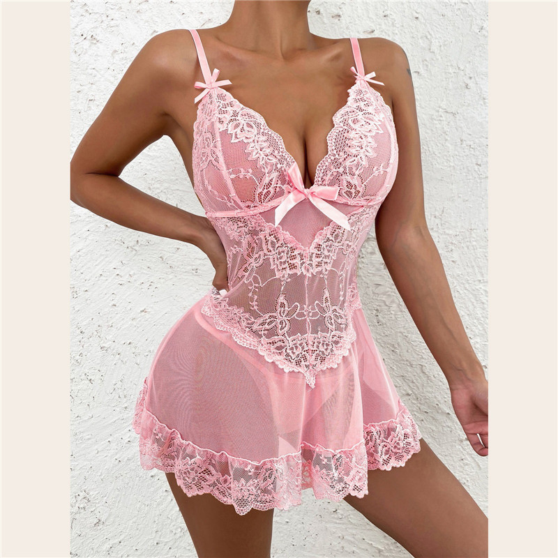 Sheer Mesh Bra - Kadınlar için Seksi Dantel Babydoll Elbise